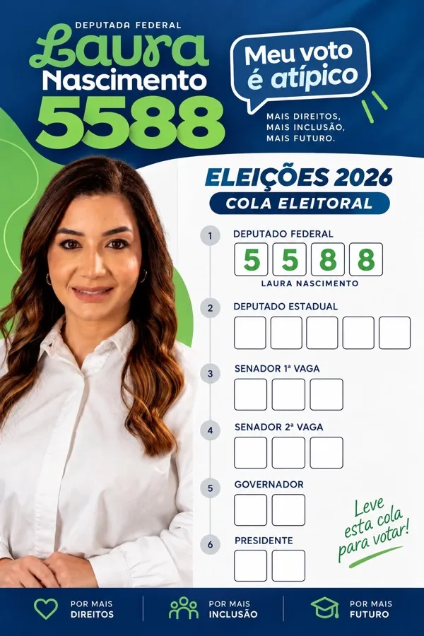 Cola eleitoral 2026 com o número 5588 de Laura Nascimento para Deputada Federal